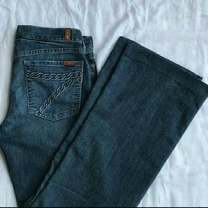 7FAM 31 dark dojo wide flare leg jeans